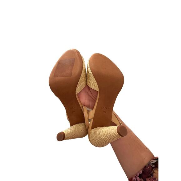 Joie Women's Natural Tan Leather Calan Raffia Ankle Strap Heel Sandals Size 11 - Picture 7 of 9